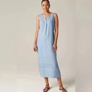 J. Jill Kantha Stitched 100% Linen Maxi A-Line Tank Dress Light Blue Large